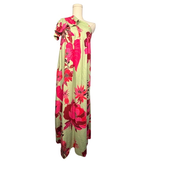 Farm Rio Fresh Garden One-Shoulder Linen Midi Dress (S) - Picture 10 of 12